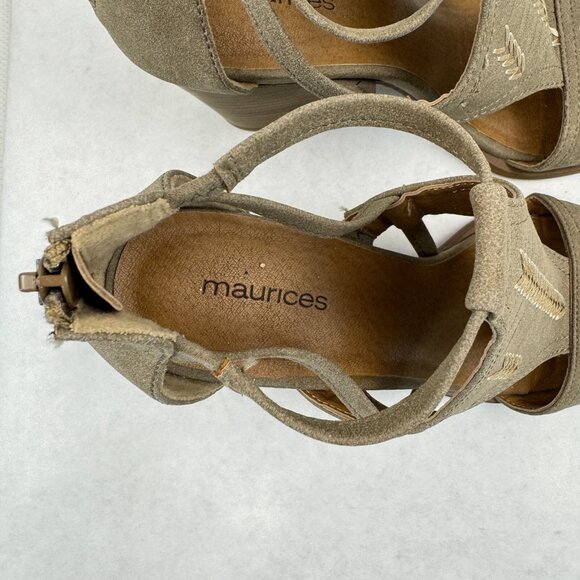 Maurices Womens Dark Tan Elsy Suede Faux Leather Arrow Sandals Block Heels Sz 6M - Picture 9 of 14